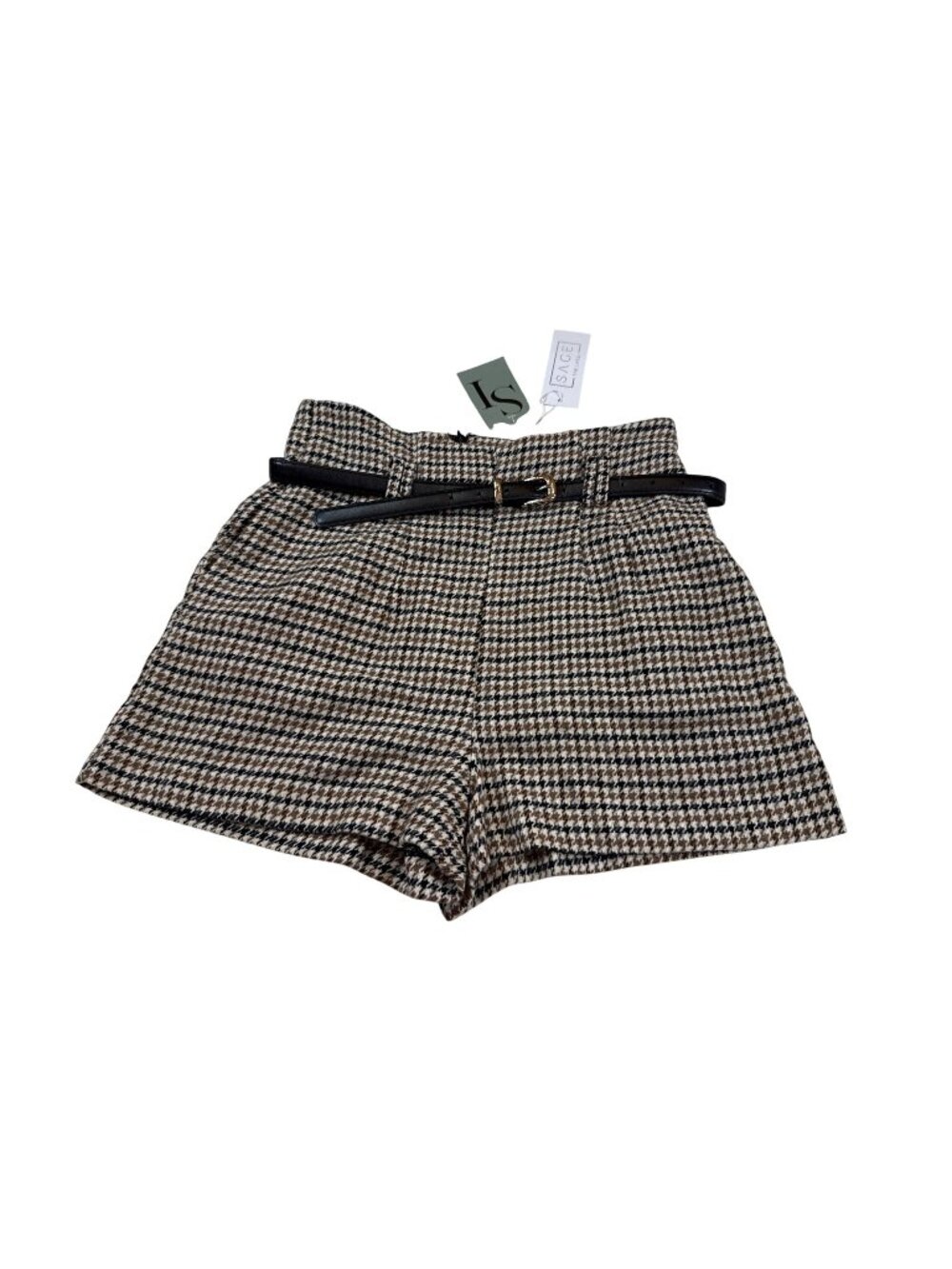 NWT Sage The Label Houndstooth High-Waisted Belted Shorts Size S (1061)
